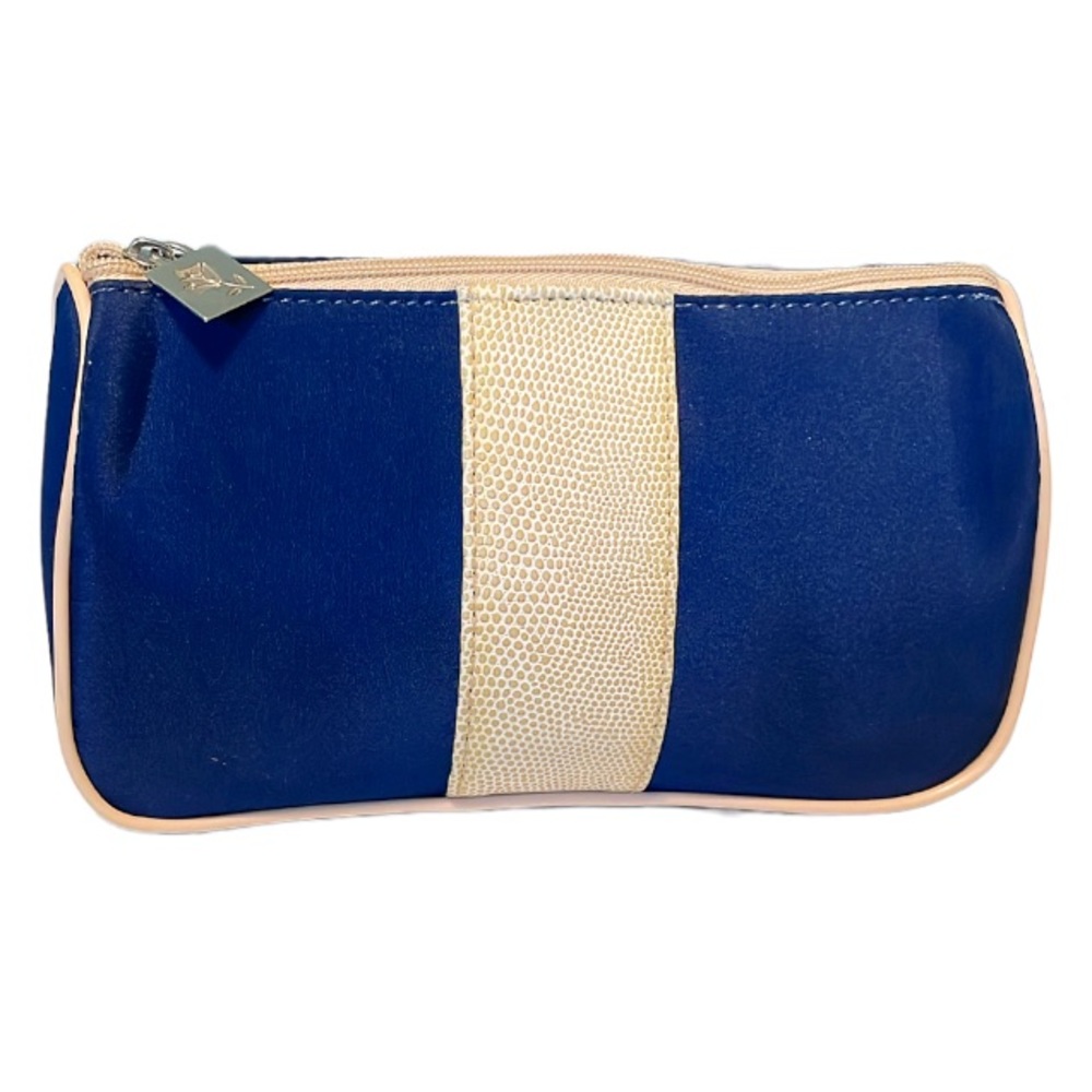 Vintage Lancôme blue tan snakeskin cosmetics bag
